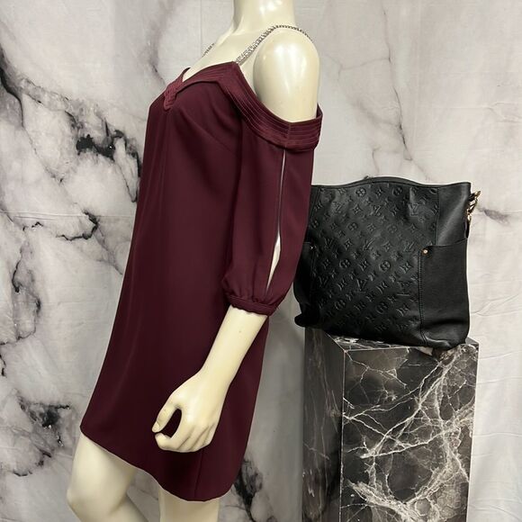Trina Turk maroon off the shoulder dress with large rhinestone straps - Picture 4 of 7